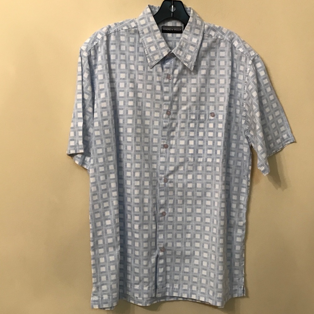 Andrew Fezza White Multicolored Print Dress Shirt Cotton Short Sleeve XL